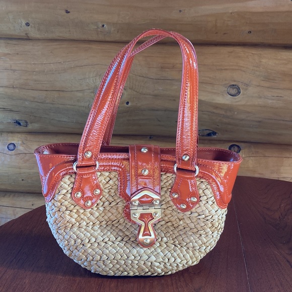 Michael Kors Straw Woven Basket Handbag - Picture 3 of 7